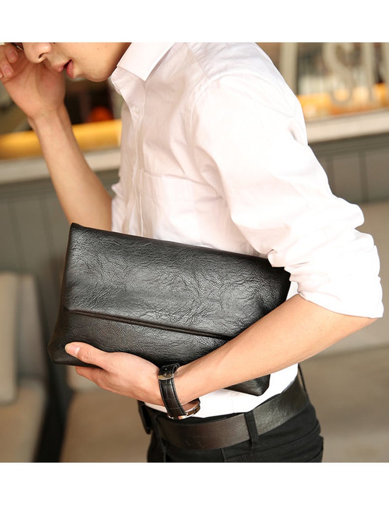 Moovant Men's Leather Clutch Purse Bag, Foldable Handbag, Fashion Casual Business Men's Bag, Portable Wallet, Black  - Image 5