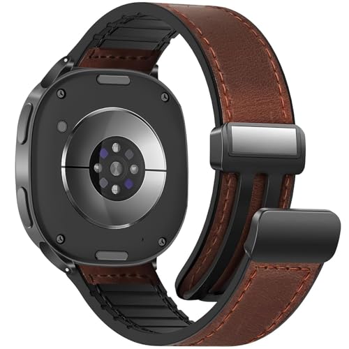 WestEagle Leather Watch 8 Band Compatible with Samsung Galaxy Watch 8 40mm 44mm/ 8 Classic 46mm, Magnetic Buckle Silicone Bottom Design Adjustable Wristbands Accessories for Men and Women, Dark Brown - Image 1