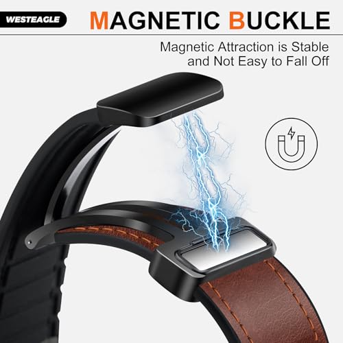 WestEagle Leather Watch 8 Band Compatible with Samsung Galaxy Watch 8 40mm 44mm/ 8 Classic 46mm, Magnetic Buckle Silicone Bottom Design Adjustable Wristbands Accessories for Men and Women, Dark Brown - Image 3
