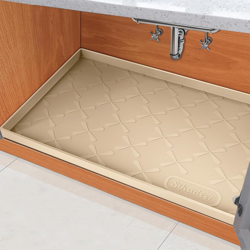 حصيرة تحت الحوض SIKADEER 31 × 19 حصيرة سيليكون مقاومة للماء لدرج المطبخ ورفوف وخطوط الخزائن وحامي الحوض لمُنظمي المطبخ وتخزين صينية الأحذية وحصائر طعام الحيوانات الأليفة