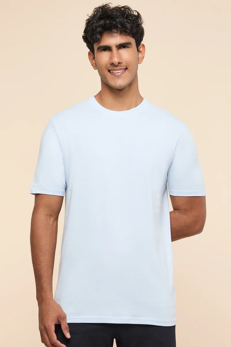 أر أند بي Solid T-Shirt with Crew Neck and Short Sleeves