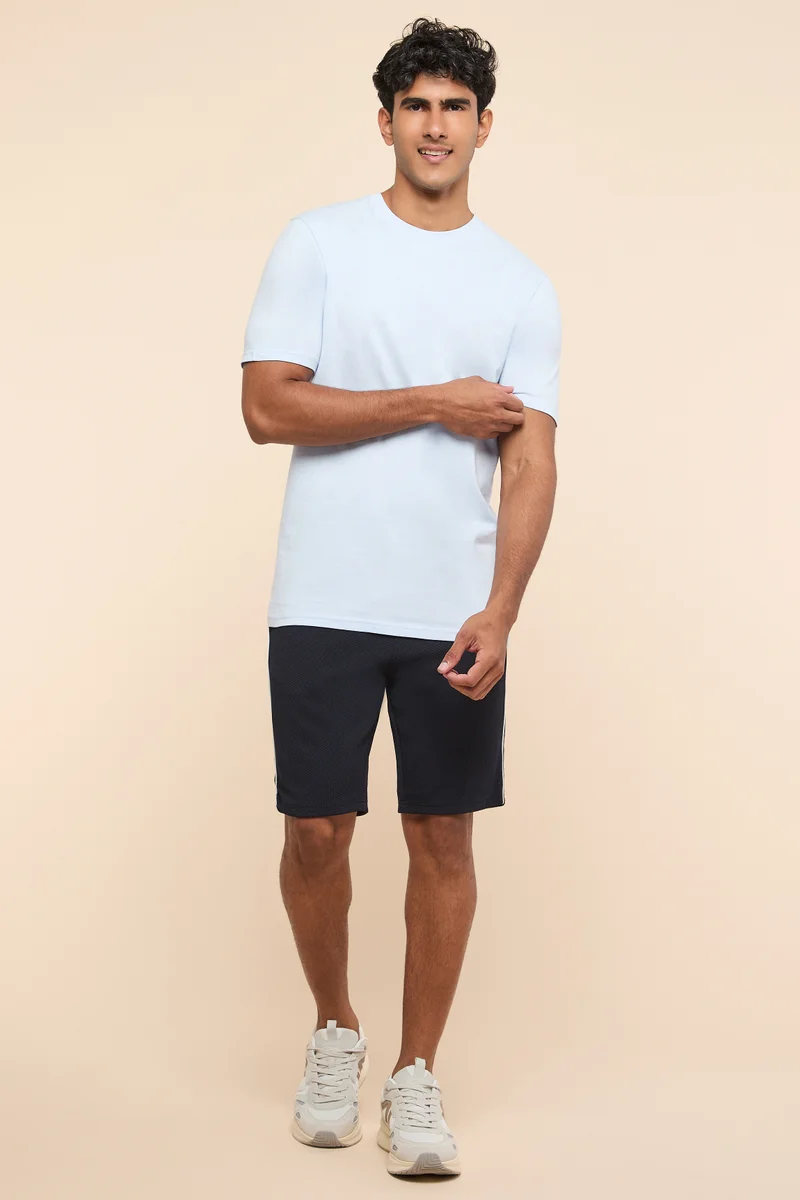 أر أند بي Solid T-Shirt with Crew Neck and Short Sleeves