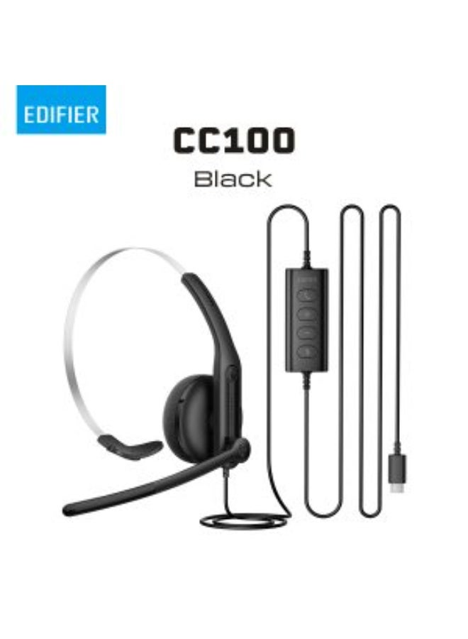 Edifier CC100 Wired Mono Headset, Built-in mic with AI noise cancellation technology Black