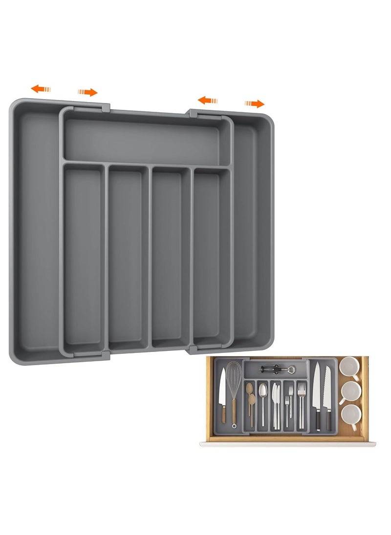 TYCOM Utensil Rack and Silverware Organizer, Adjustable Cutlery Tray, Utensil Holder for Silverware, Flatware, Knives in Kitchen, Bedroom, Living Room （Plastic 38 * 33cm Grey）  - Image 1