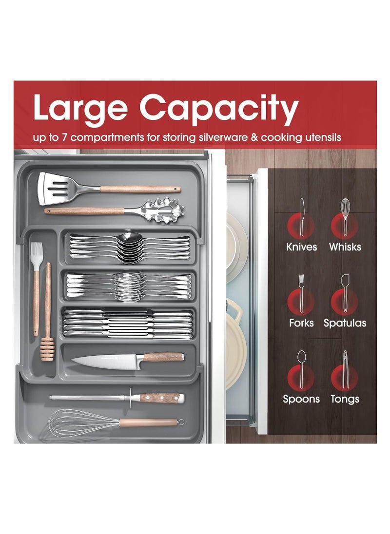 TYCOM Utensil Rack and Silverware Organizer, Adjustable Cutlery Tray, Utensil Holder for Silverware, Flatware, Knives in Kitchen, Bedroom, Living Room （Plastic 38 * 33cm Grey）  - Image 3