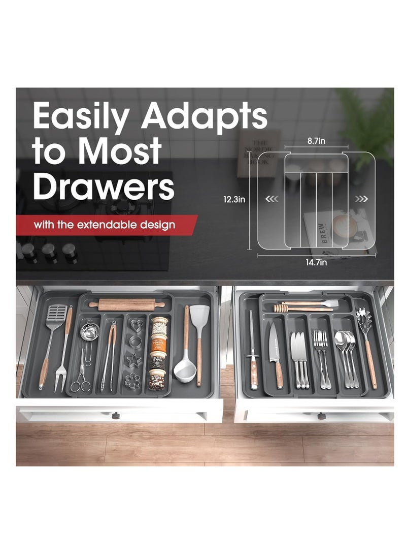 TYCOM Utensil Rack and Silverware Organizer, Adjustable Cutlery Tray, Utensil Holder for Silverware, Flatware, Knives in Kitchen, Bedroom, Living Room （Plastic 38 * 33cm Grey）  - Image 4