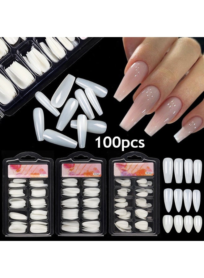 100pcs Professional Natural Acrylic False Nails White with BOX WHITE - Image 1