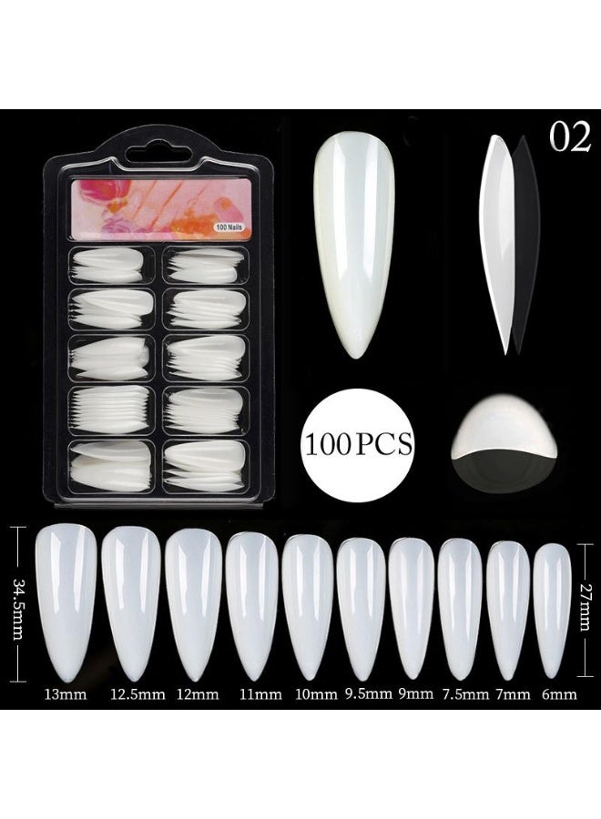 100pcs Professional Natural Acrylic False Nails White with BOX WHITE - Image 2