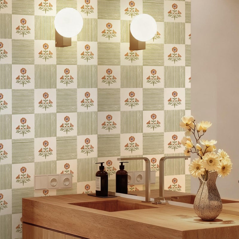 Guvana Green Floral Peel and Stick Wallpaper Vintage Floral Wallpaper Boho Wall Paper Removable Modern Contact Paper Vinyl Self Adhesive for Bedroom Bathroom Kitchen Livingroom Covering 17.3"Ã—78.7" - Image 4