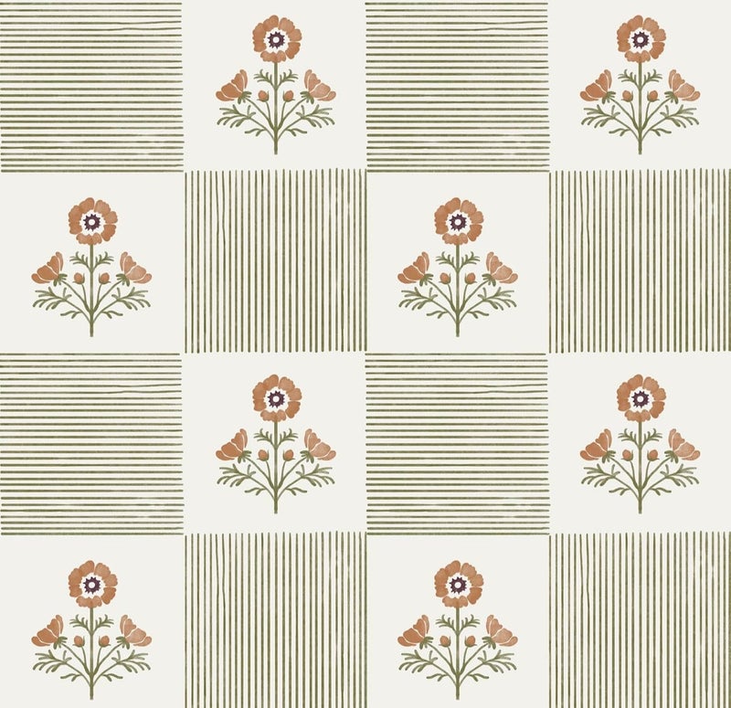 Guvana Green Floral Peel and Stick Wallpaper Vintage Floral Wallpaper Boho Wall Paper Removable Modern Contact Paper Vinyl Self Adhesive for Bedroom Bathroom Kitchen Livingroom Covering 17.3"Ã—78.7" - Image 1