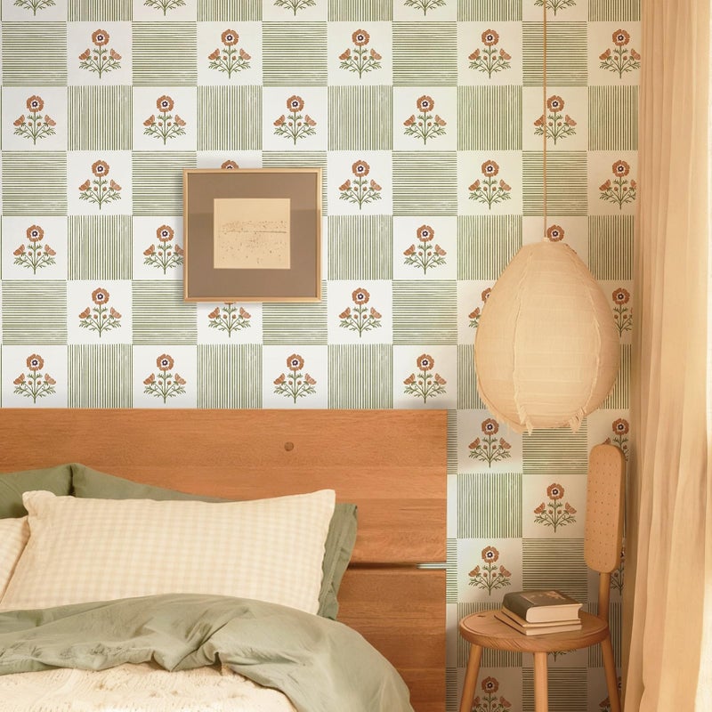 Guvana Green Floral Peel and Stick Wallpaper Vintage Floral Wallpaper Boho Wall Paper Removable Modern Contact Paper Vinyl Self Adhesive for Bedroom Bathroom Kitchen Livingroom Covering 17.3"Ã—78.7" - Image 2