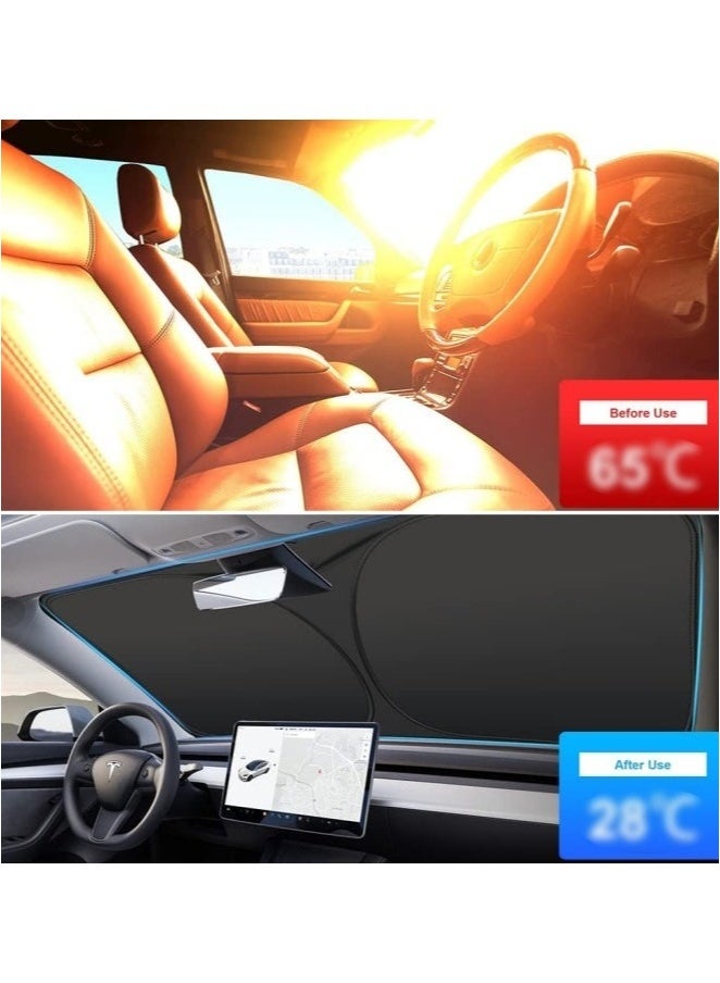 ZAFRA Foldable Car Windshield Sunshade with Storage Pouch, Front Windshield Reflective Sunshade, Car Window Sunshade for Sun Heat Protection and Block UV Rays, Keep Vehicle Cooler - Image 3