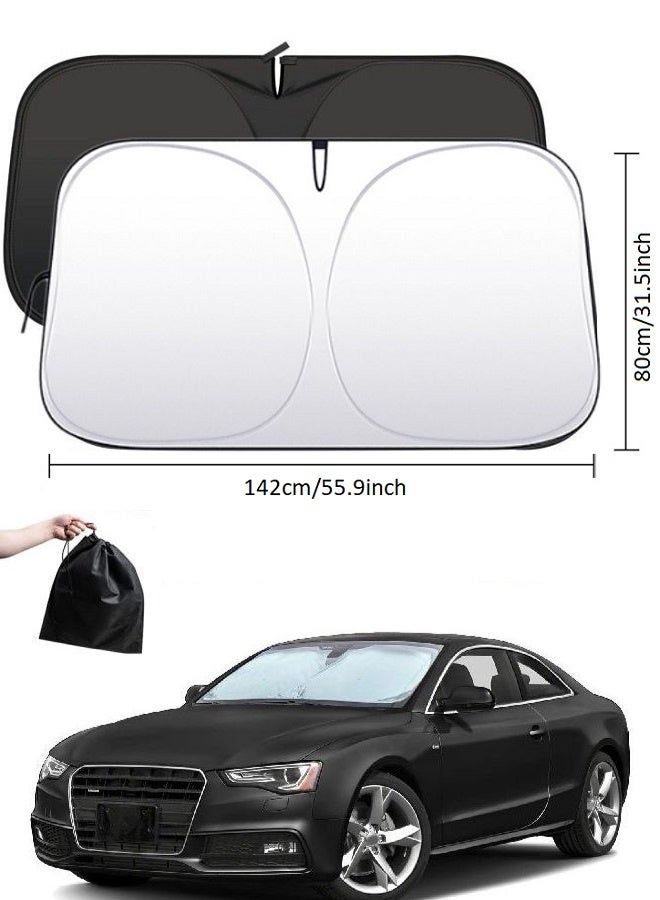 ZAFRA Foldable Car Windshield Sunshade with Storage Pouch, Front Windshield Reflective Sunshade, Car Window Sunshade for Sun Heat Protection and Block UV Rays, Keep Vehicle Cooler - Image 1