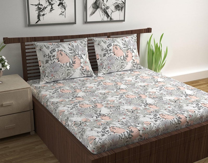 Divine Casa 100 Cotton Bedsheet Set for Double Bed1 Double Cotton Bedsheet 2 Pillow Covers144 TC Breathable WrinkleFree Aesthetic Double Bedsheet Set Classic Floral Multicolor - Image 1