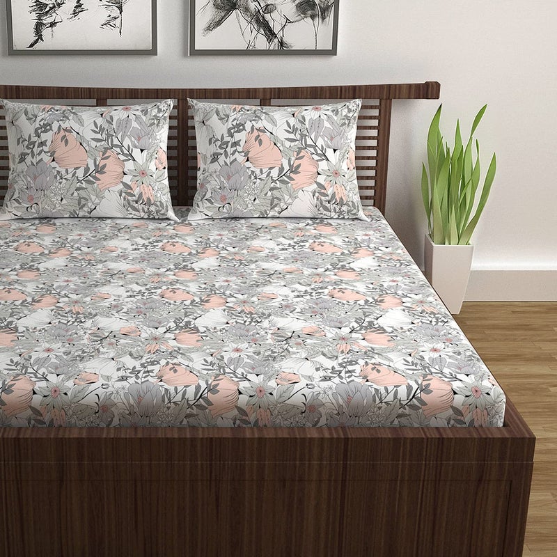 Divine Casa 100 Cotton Bedsheet Set for Double Bed1 Double Cotton Bedsheet 2 Pillow Covers144 TC Breathable WrinkleFree Aesthetic Double Bedsheet Set Classic Floral Multicolor - Image 2