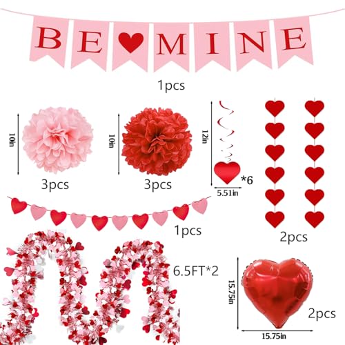AobkDeco Valentines Day Decorations Set-Assembled Hanging Heart Swirls，BE Mine Banner，Heart Tinsel Garland，Love Heart balloon for Anniversary Wedding Romantic Valentine Party supplies - Image 2