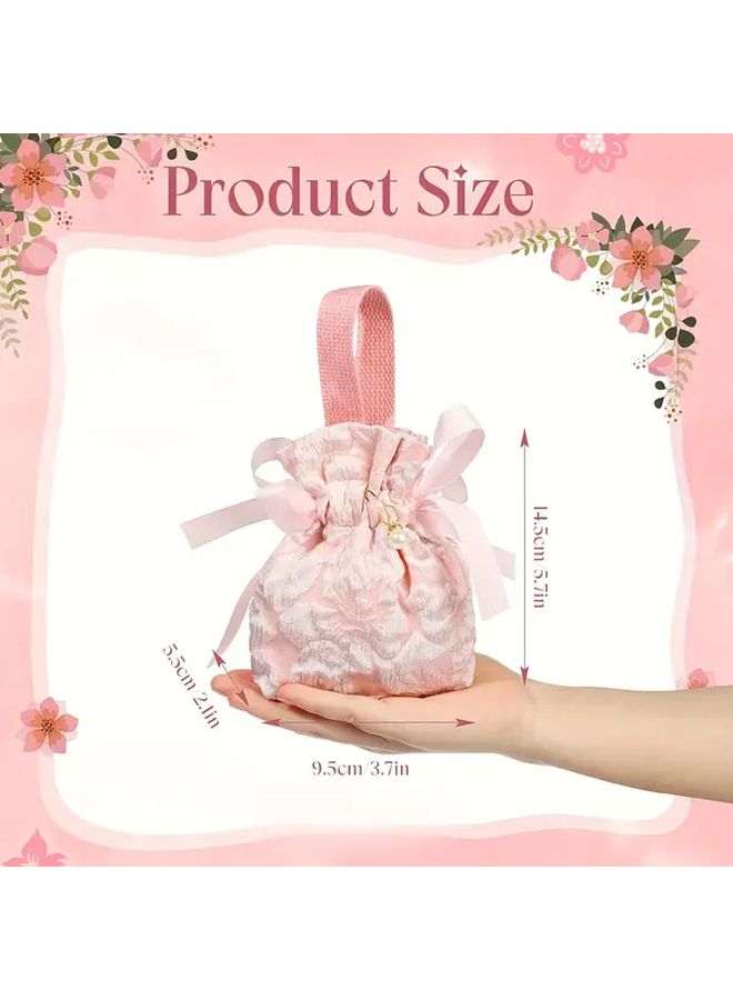 Pink Floral Canvas Gift Bags with Handles 2pcs Mini Drawstring Pouches for Baby Showers Weddings Birthdays Fabric Favor Bags for Parties Celebrations - Image 2