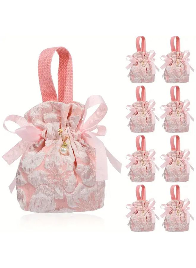 Pink Floral Canvas Gift Bags with Handles 2pcs Mini Drawstring Pouches for Baby Showers Weddings Birthdays Fabric Favor Bags for Parties Celebrations - Image 1