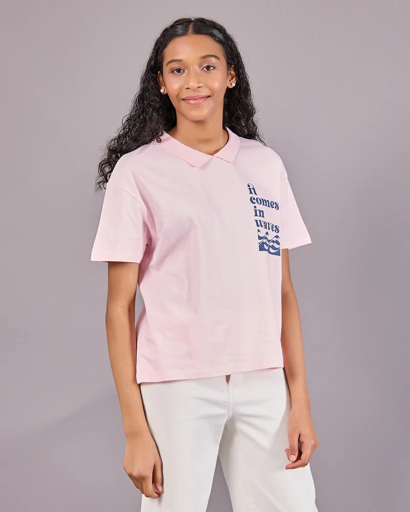 Redtag Senior Girls Pink Collared Boxy Top