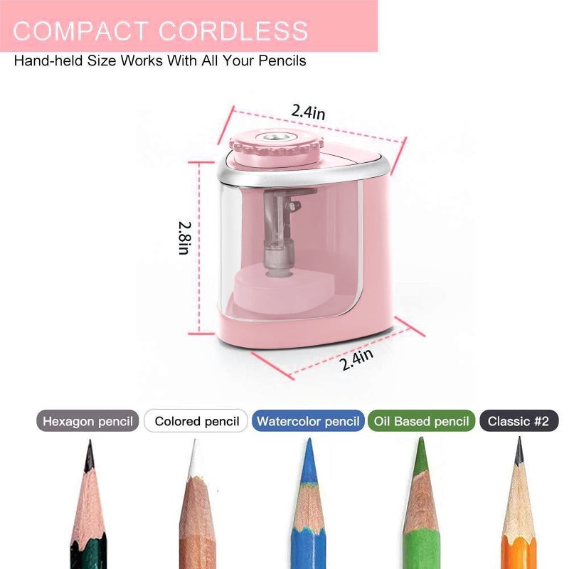 Aogwat Pencil Sharpener Electric Pencil Sharpener for Kids, Blade to Fast Sharpen, Suitable for No.2/School/Classroom/Office/Home (Pink) - Image 3