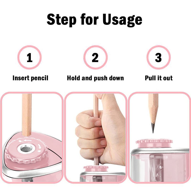Aogwat Pencil Sharpener Electric Pencil Sharpener for Kids, Blade to Fast Sharpen, Suitable for No.2/School/Classroom/Office/Home (Pink) - Image 4