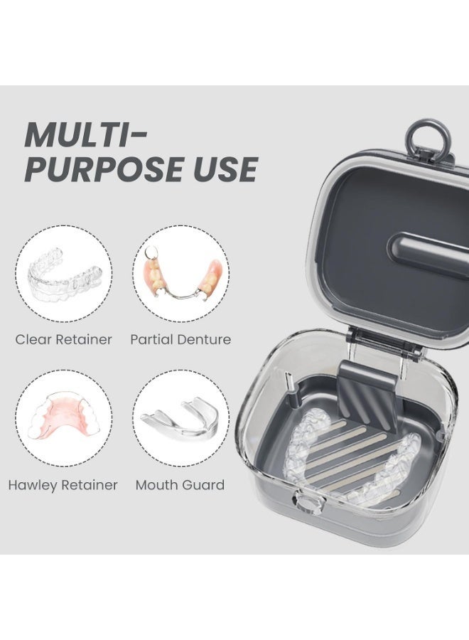 Arabest Denture Case Retainer Cleaning Case with Retainer Removal Tool and Brush, No-Leak Denture Bath Box Cup, Complete Clean Care for Clear Braces, Mouth Guard, Night Guard and Retainers (Grey) - Image 2
