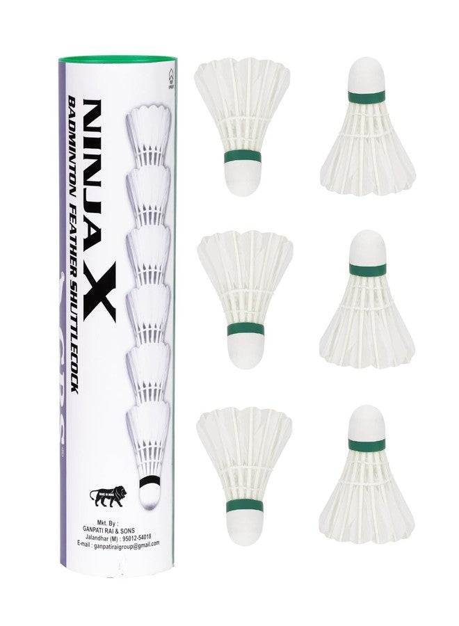 Grès GRS® NinjaX Hard Cork Feather Shuttle Cock (Pack of 6),Color White, Base Cork in Wooden Material, Superfine Feather - Image 2