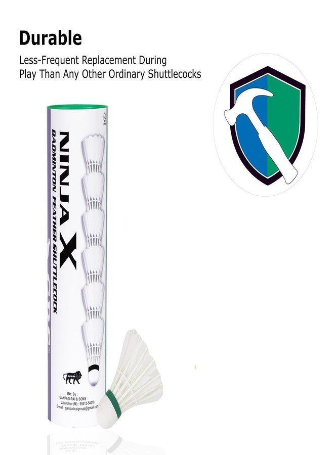 Grès GRS® NinjaX Hard Cork Feather Shuttle Cock (Pack of 6),Color White, Base Cork in Wooden Material, Superfine Feather - Image 3