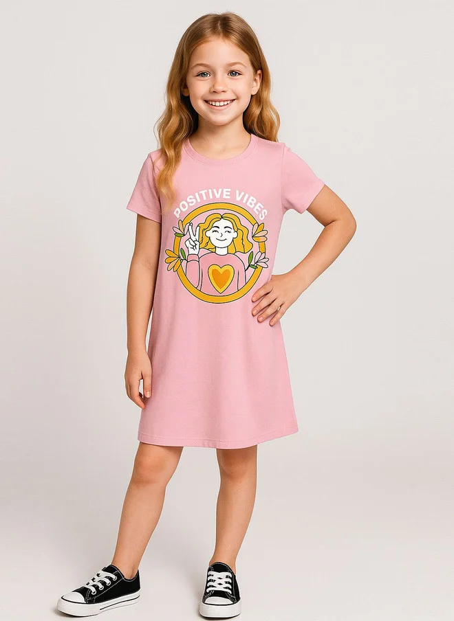 بونكيدز BONKIDS Girls Positive Vibes Printed T-shirt Dress