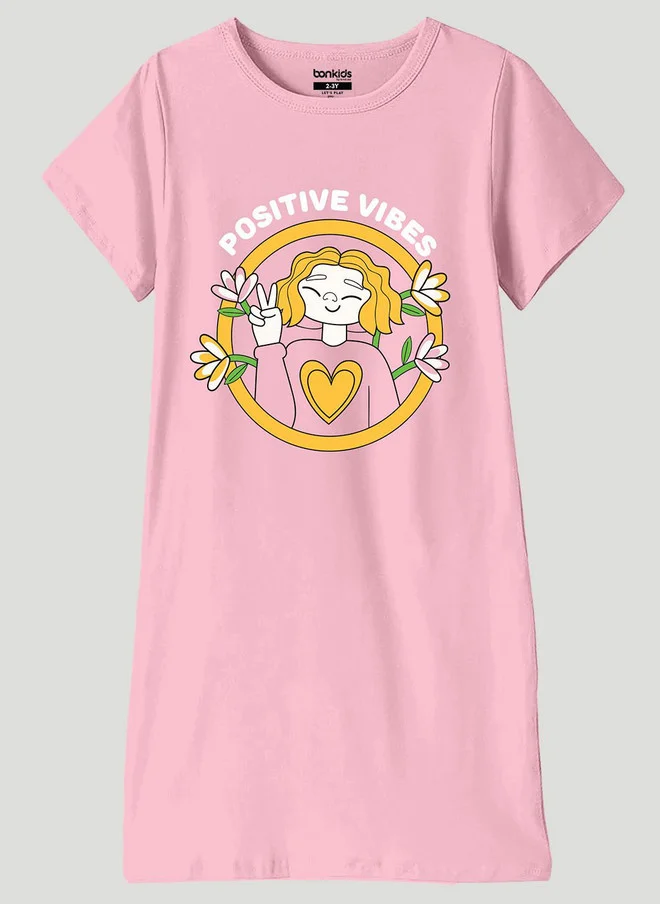 بونكيدز BONKIDS Girls Positive Vibes Printed T-shirt Dress