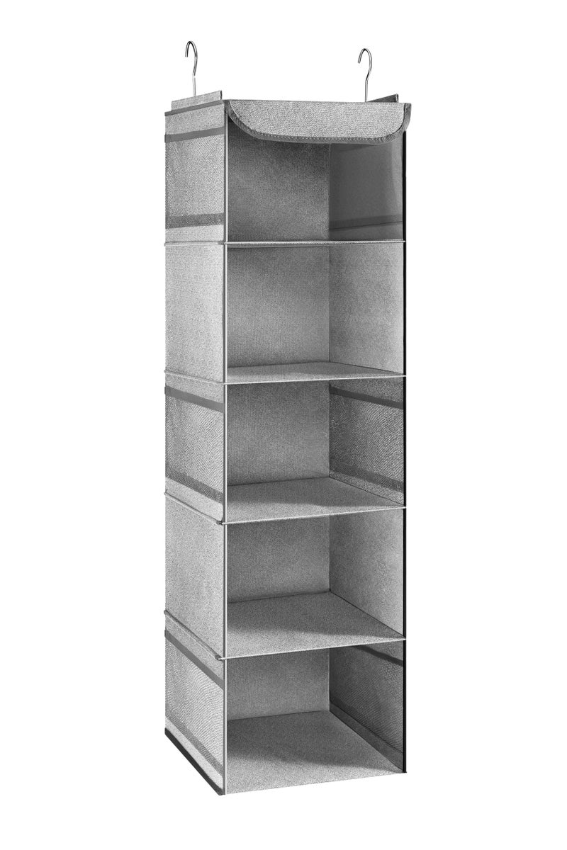 BrilliantJo Hanging Wardrobe Closet Storage with 5 Shelves Organiser Storage Shelves Unit with 6 Pockets for Clothes  Light Grey30 x 30 x 108cm