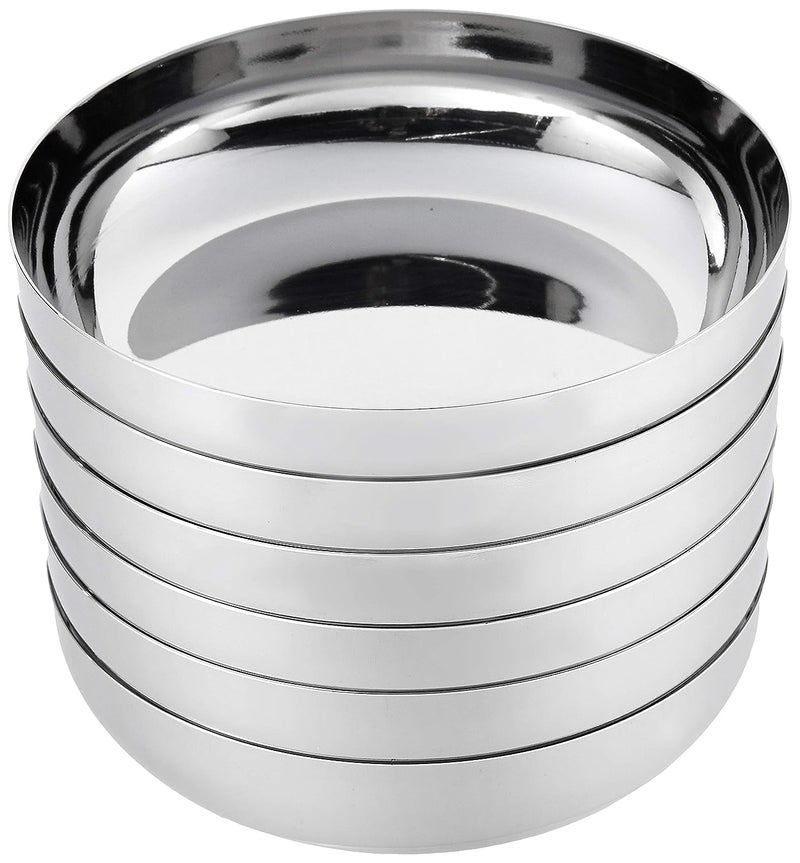 RJ kitchenware Store Stainless Steel Elyssa HalwaDessert Plate Set 6 Pieces 125cm Dia Plate Bowl 8cm Dia - Image 5