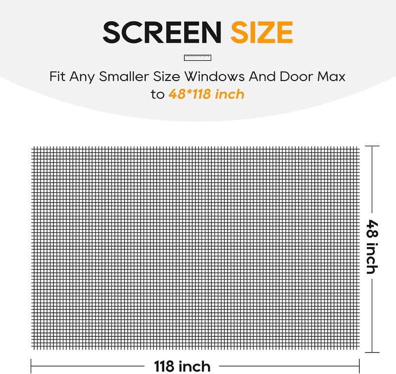 King&Charles Window Screen Door Mesh, Window Screen Replacement/Repair Kit, 48”x118” Fiberglass Black Mesh, Durable&Visibility & Cuttable & Washble, Easy to Replace/Install/DIY - Image 4
