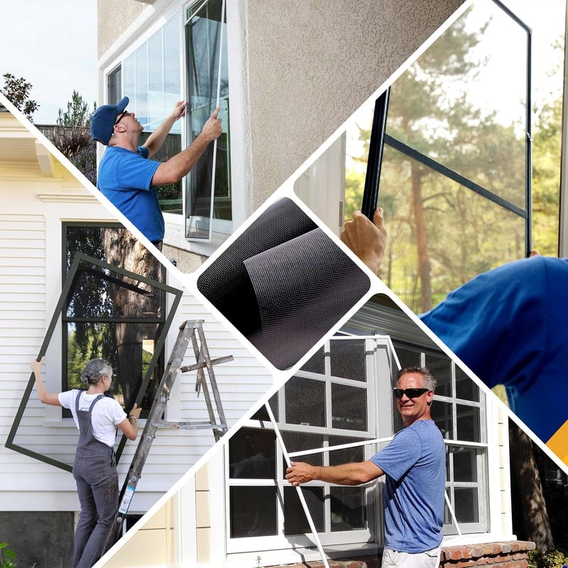 King&Charles Window Screen Door Mesh, Window Screen Replacement/Repair Kit, 48”x118” Fiberglass Black Mesh, Durable&Visibility & Cuttable & Washble, Easy to Replace/Install/DIY - Image 5