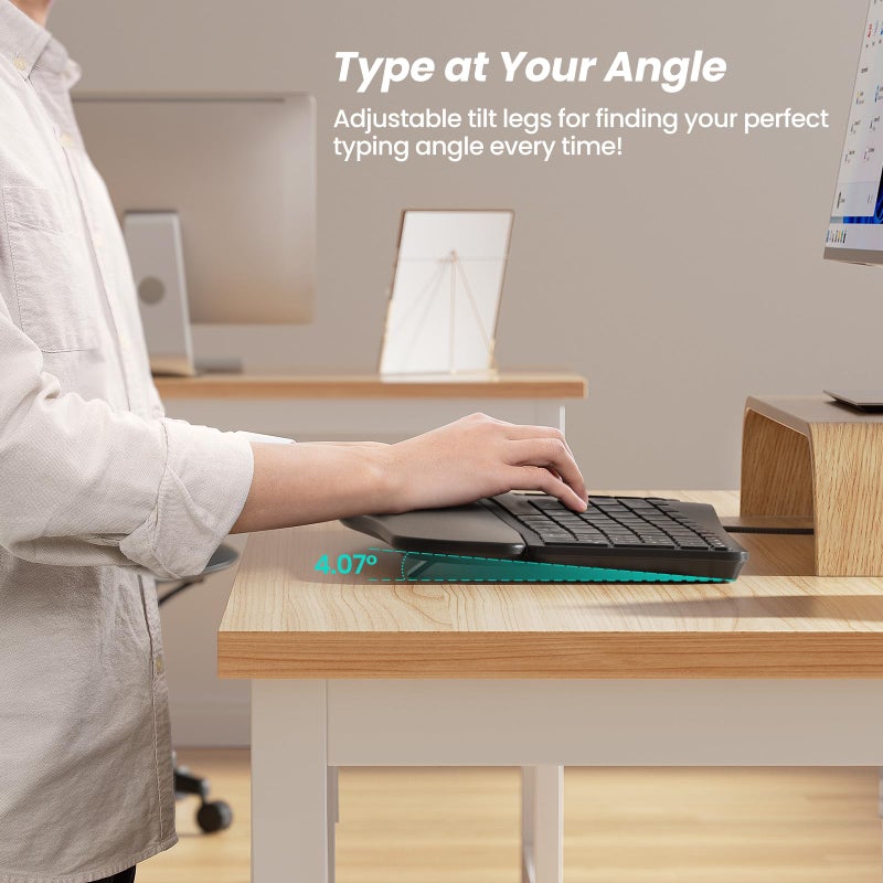 Nulea RT05C Wired Ergonomic Keyboard, Split Keyboard with Cushioned Wrist Rest, Adjustable Tilt Legs, Plug and Play, USB Corded, Compatible with Windows/Mac - Image 4