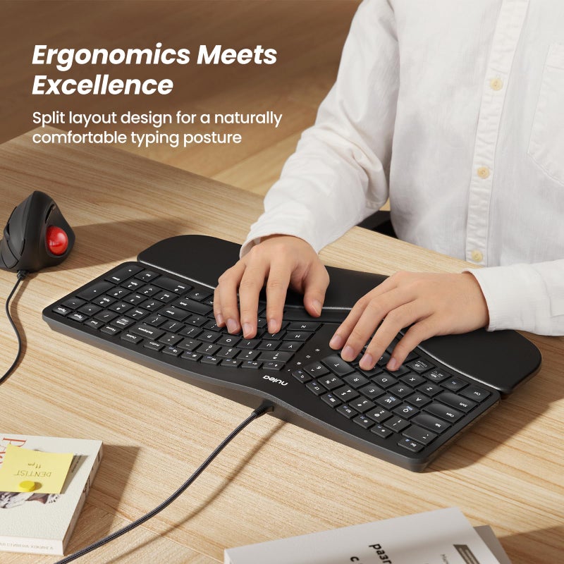 Nulea RT05C Wired Ergonomic Keyboard, Split Keyboard with Cushioned Wrist Rest, Adjustable Tilt Legs, Plug and Play, USB Corded, Compatible with Windows/Mac - Image 2