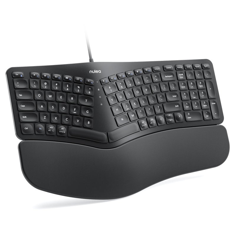 Nulea RT05C Wired Ergonomic Keyboard, Split Keyboard with Cushioned Wrist Rest, Adjustable Tilt Legs, Plug and Play, USB Corded, Compatible with Windows/Mac - Image 1