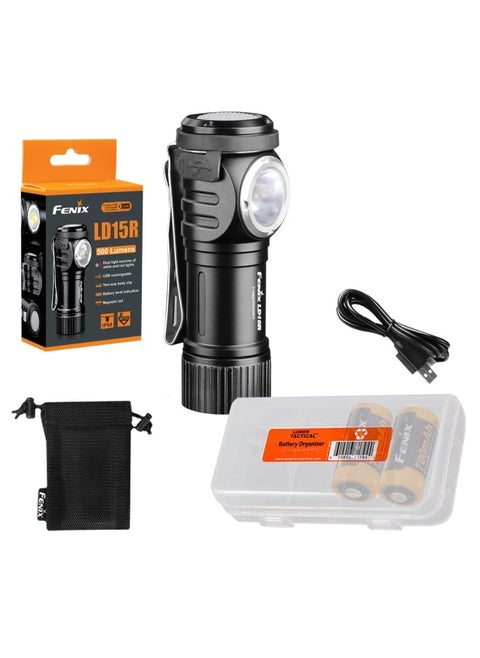 Ld15R 500 Lumen Right-Angle White Red Led Rechargeable Mini Flashlight With 2X Batteries And Lumentac Battery Organizer