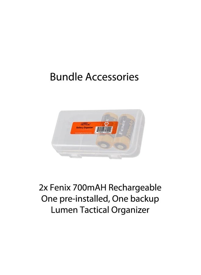 fenix - Ld15R 500 Lumen Right-Angle White Red Led Rechargeable Mini Flashlight With 2X Batteries And Lumentac Battery Organizer - Image 1