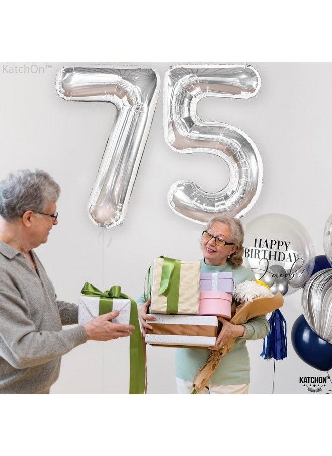 KATCHON Giant Silver 75 Balloon Numbers 40 Inch 75Th Birthday Balloon ; 75 Birthday Party Decorations ; 75 Birthday Decorations For Men ; 75Th Birthday Decorations For Women ; 75 Year Anniversary Balloon  - Image 4