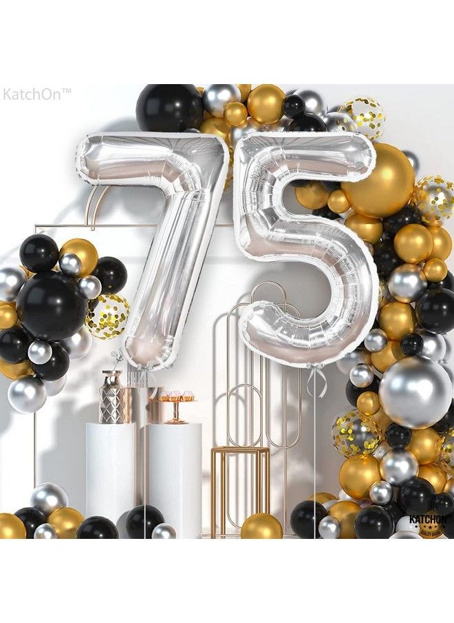 KATCHON Giant Silver 75 Balloon Numbers 40 Inch 75Th Birthday Balloon ; 75 Birthday Party Decorations ; 75 Birthday Decorations For Men ; 75Th Birthday Decorations For Women ; 75 Year Anniversary Balloon  - Image 3