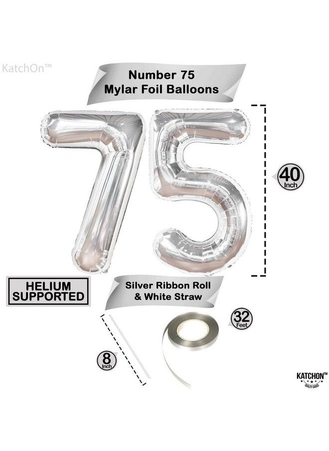 KATCHON Giant Silver 75 Balloon Numbers 40 Inch 75Th Birthday Balloon ; 75 Birthday Party Decorations ; 75 Birthday Decorations For Men ; 75Th Birthday Decorations For Women ; 75 Year Anniversary Balloon  - Image 5