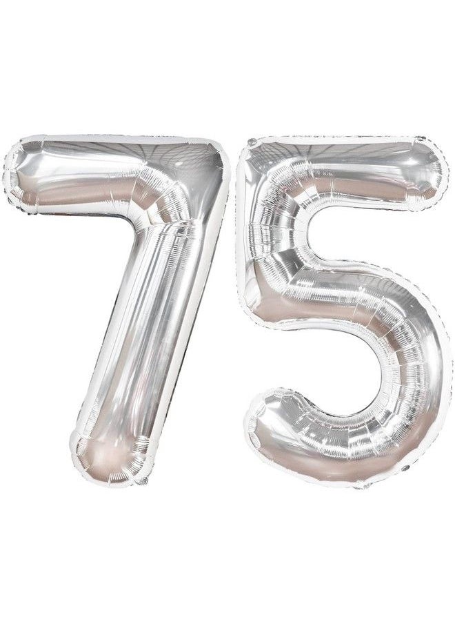 KATCHON Giant Silver 75 Balloon Numbers 40 Inch 75Th Birthday Balloon ; 75 Birthday Party Decorations ; 75 Birthday Decorations For Men ; 75Th Birthday Decorations For Women ; 75 Year Anniversary Balloon  - Image 1