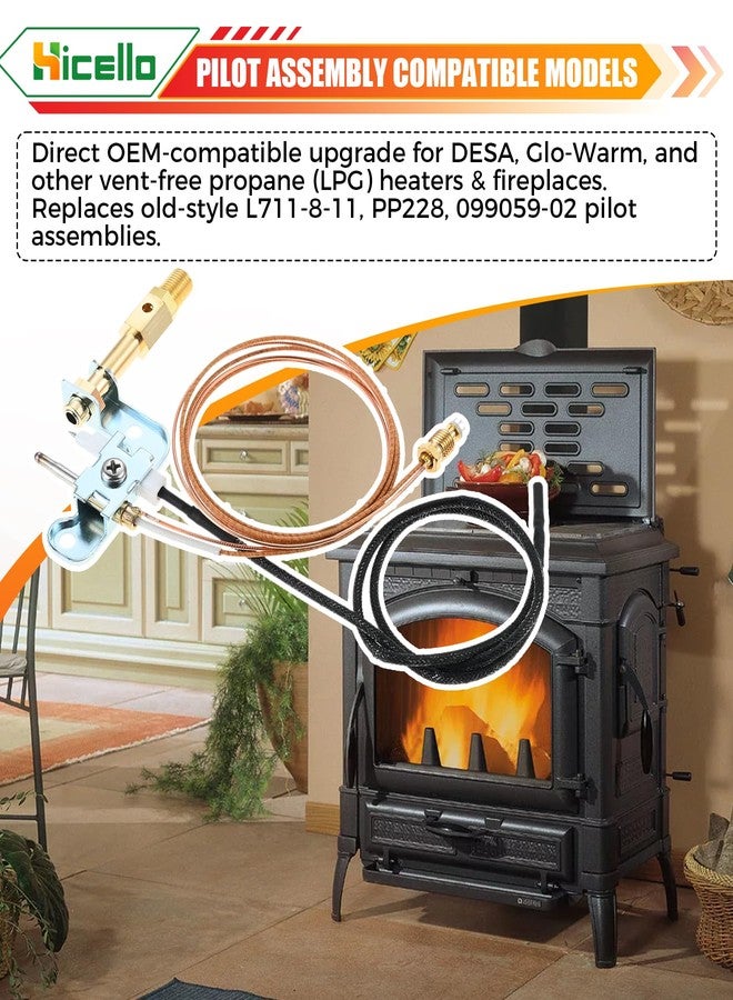 Hicello 110803-02 LPG Pilot ODS Repair Kit for DESA Vent-Free Propane Heaters & Fireplaces - Replacement Pilot Bracket, Thermocouple & Igniter Wire - Compatible with GP30, GWP30, WMP20T & More - Image 5