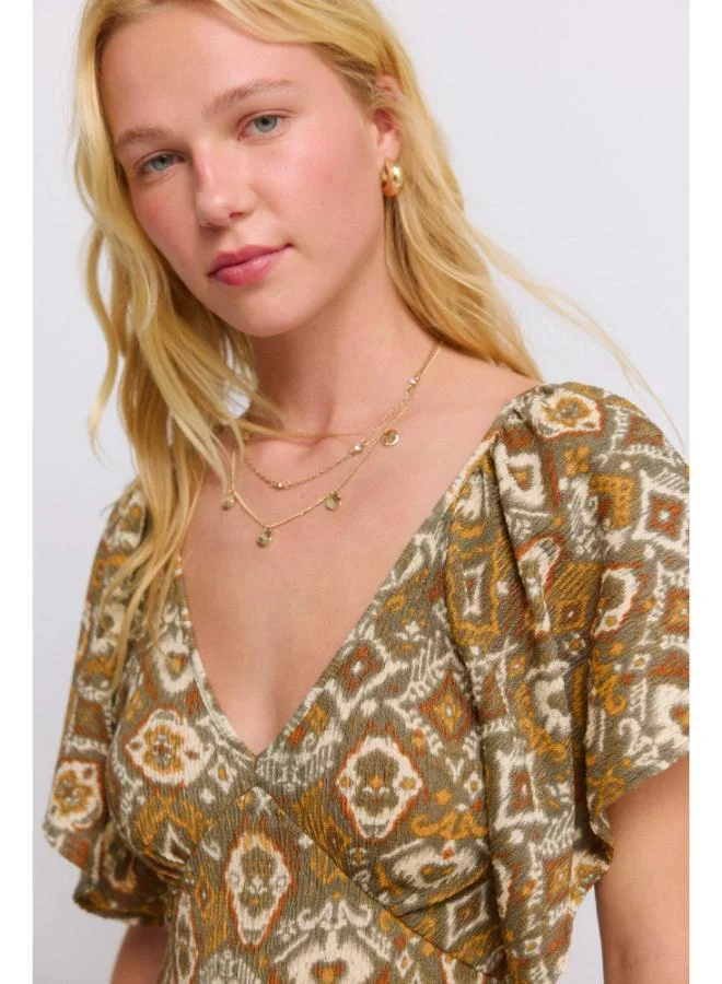 Springfield  Printed ruffle midi dress for Women | Best Price UAE