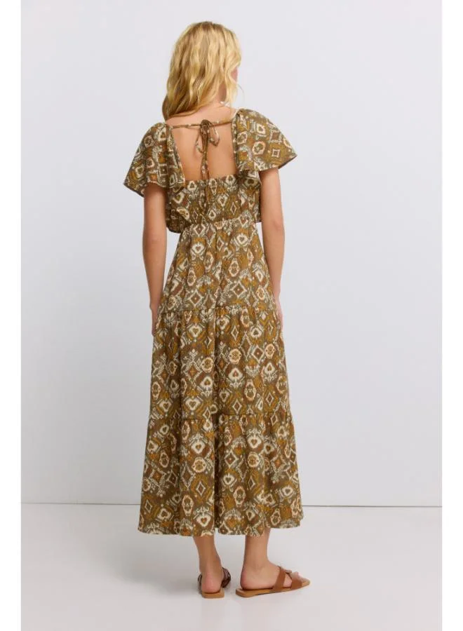 Springfield  Printed ruffle midi dress for Women | Best Price UAE