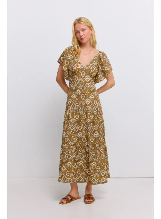 Printed ruffle midi dress