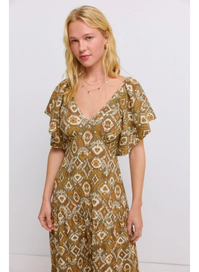 Springfield  Printed ruffle midi dress for Women | Best Price UAE