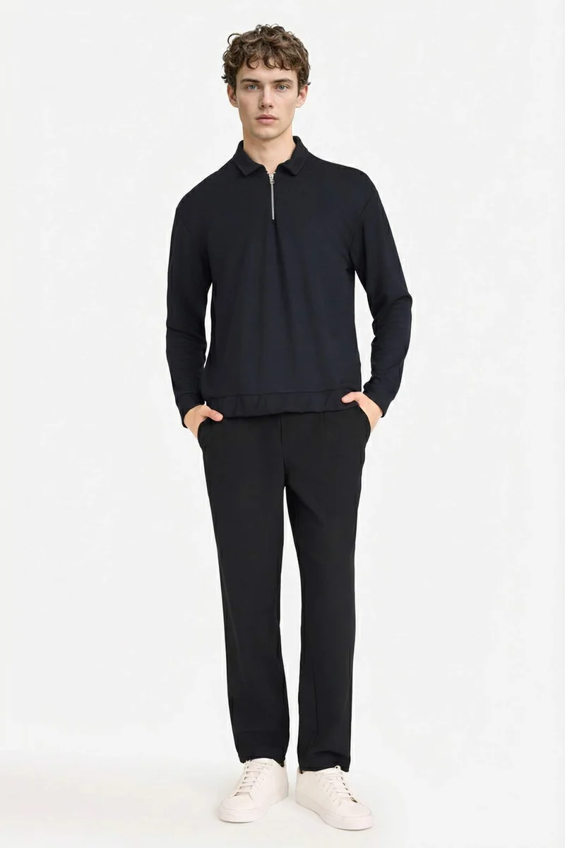 ديفاكتو Regular Fit Long Sleeve Polo Collar Sweatshirt