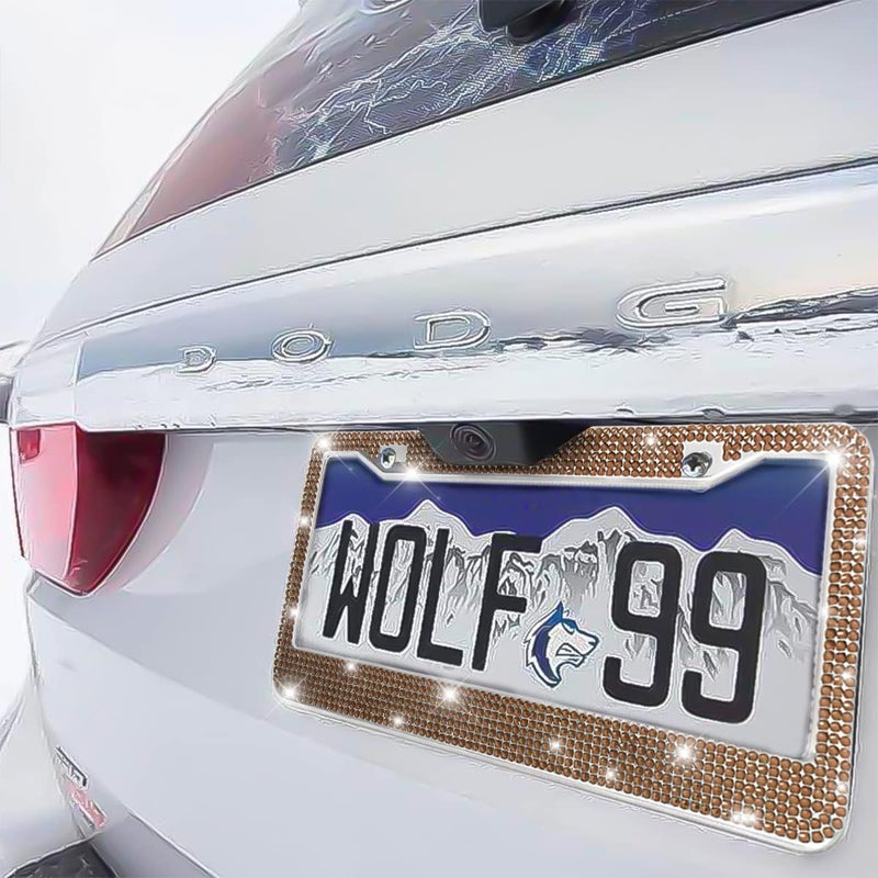 YALOK Bling 2Pcs Car License Plate Frame  Handcrafted Crystal Stainless Steel License Plate Frame  Sparkly  Durable  Universal Fit  Car Accessories For Girls  Women (Coffee) - Image 5